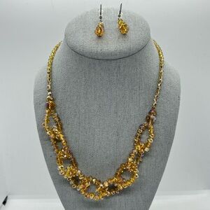 Radiant Gold and Amber Necklace with Earrings